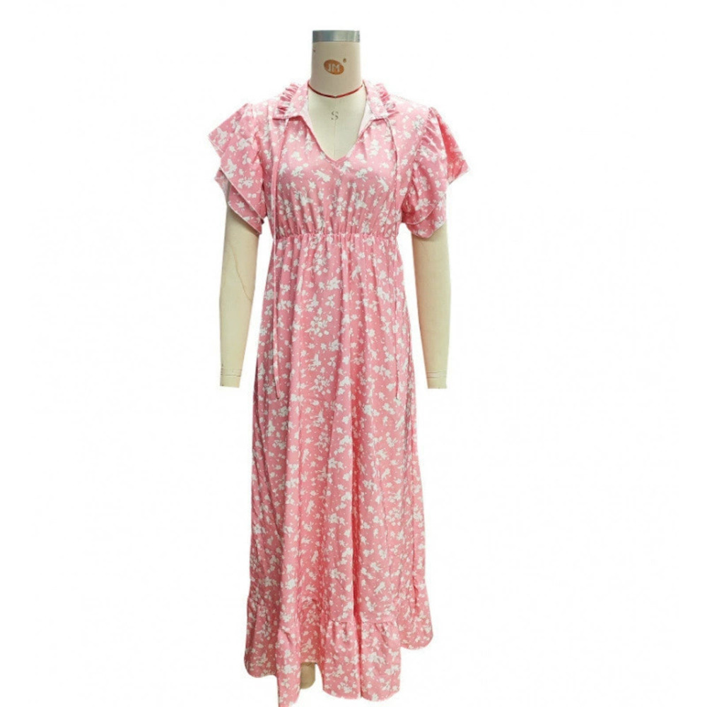 ZARA Summer Flutter Sleeve High Waist Floral Print A Line Vacation Dress